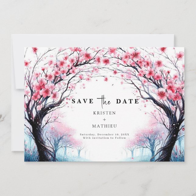 Save The Date Typographie romantique Cherry Blossom Mariage (Devant)