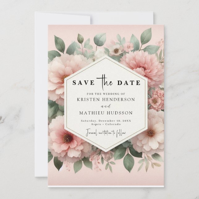 Save The Date Typographie romantique Mariage floral rose (Devant)