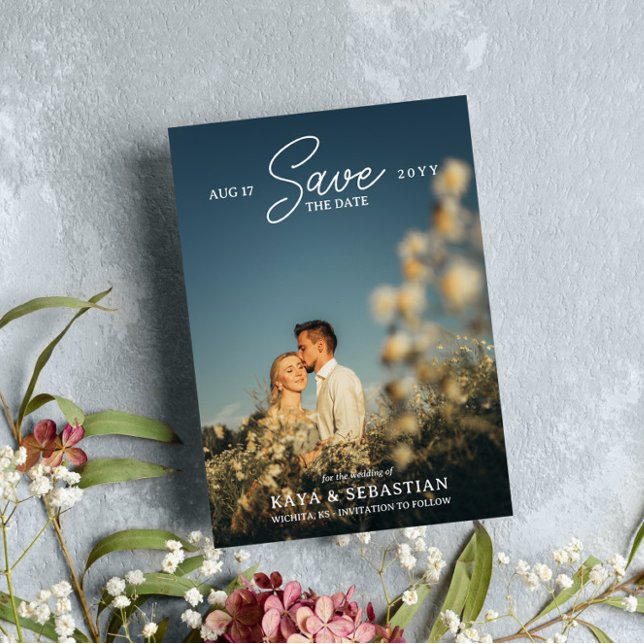 Save The Date Typographie romantique QR Code Photo Enregistrer l (Créateur téléchargé)