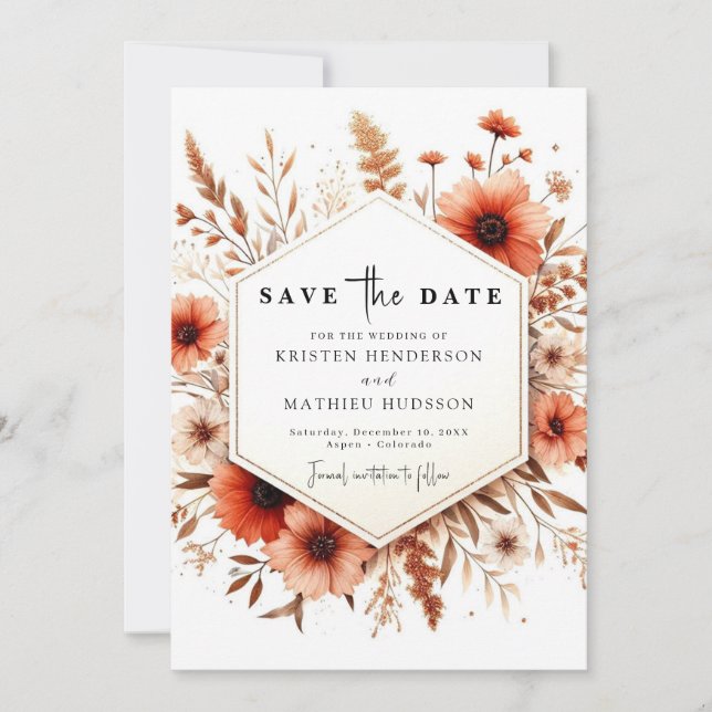 Save The Date Typographie romantique Terracotta Mariage (Devant)