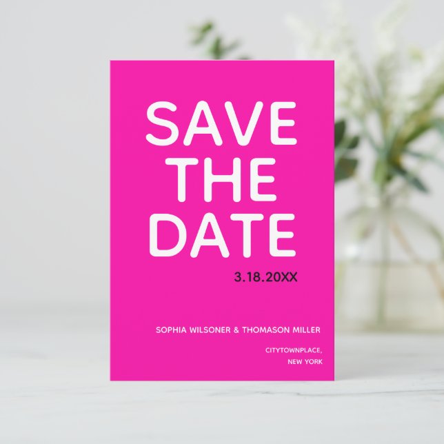 Save The Date Typographie rose vif simple (Debout devant)