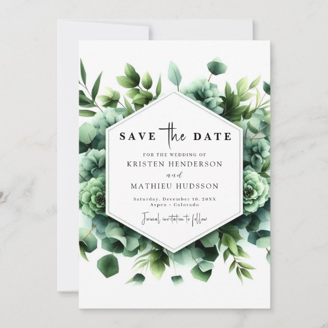 Save The Date Typographie rustique Eucalyptus Mariage numérique (Devant)