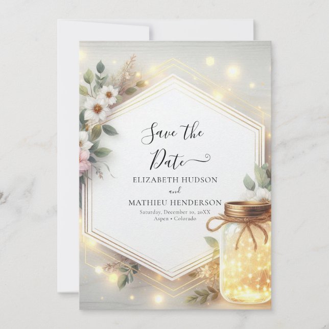 Save The Date Typographie Rustique Mason Jar Mariage (Devant)