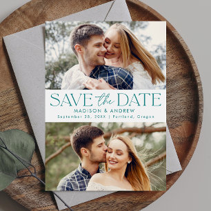 Save The Date Typographie sarcelle moderne 2 Photo