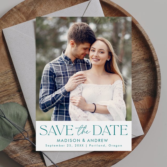 Save The Date Typographie sarcelle moderne Photo (Créateur téléchargé)