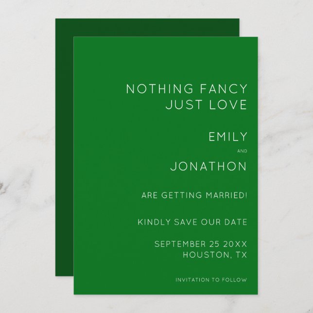 Save The Date Typographie Simple Emerald Green Mariage Enregistr (Devant / Derrière)