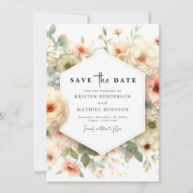 Save The Date Typographie simple Mariage rose floral (Devant)