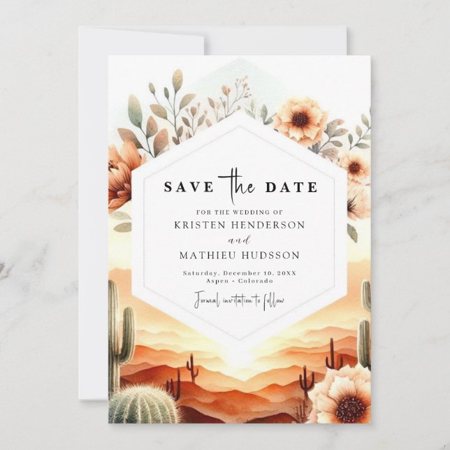 Save The Date Typographie stylée Mariage Cactus (Devant)