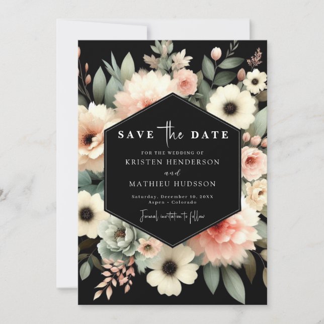 Save The Date Typographie stylée Mariage floral rose (Devant)