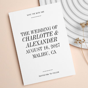 Save The Date Typographie ultra minimaliste Mariage noir blanc