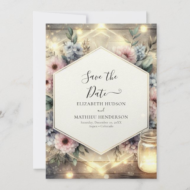 Save The Date Typographie unique Mason Jar Mariage (Devant)