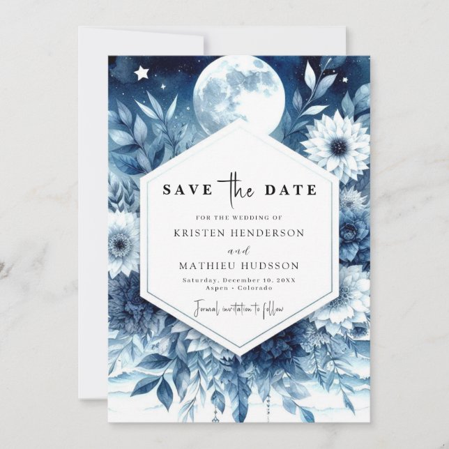 Save The Date Typographie Whimsical Mariage Lune (Devant)