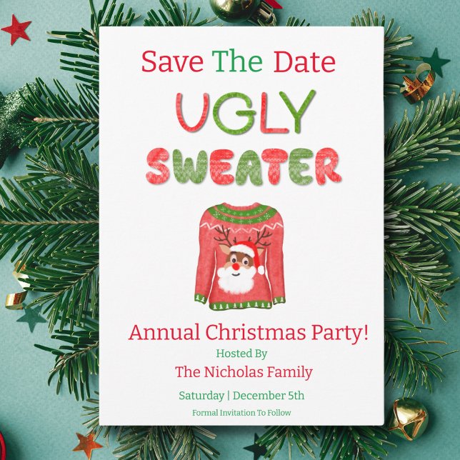 Save The Date Ugly Sweater Funny Reindeer Christmas Party (Créateur téléchargé)
