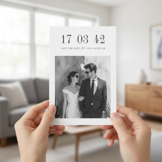 Save The Date Ultra Minimal Black and White Photo Wedding