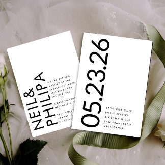 Save The Date Ultra moderne noir & blanc non photo date en gras