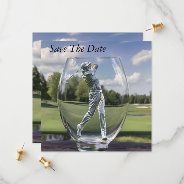 Save The Date Un Joueur De Golf Dans Un Parceur De Verre Avec Pa (Devant/Arrière en situation)