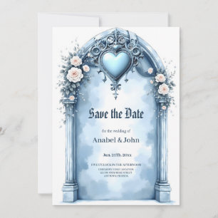 Save The Date Une arcade colorée bleu clair aux accents floraux,