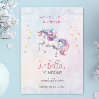 Save The Date Unicorn mignonne Aquarelle Magique Fête d'annivers