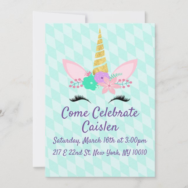 Save The Date Unicorne florale avec Arrière - plan bleu (Devant)