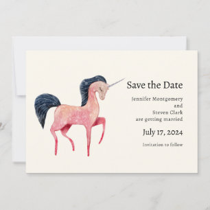 Save The Date Unicorne nordique rose avec Mane noir