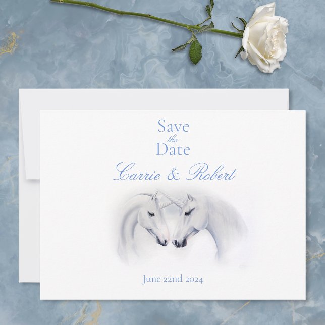 Save The Date Unicornes blanches Aimer Couple (Créateur téléchargé)