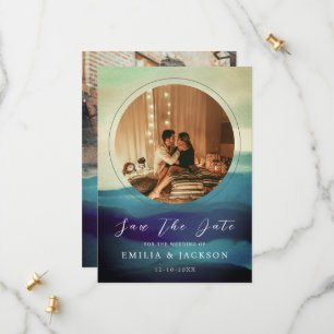 Save The Date Unique 2 Photos Marine Blue Abstrait Overlay
