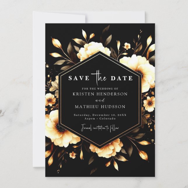 Save The Date Unique Boho Gold et Mariage noir (Devant)