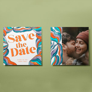 Save The Date Unique Bold Boho Super Retro Colorful Wavy Photo