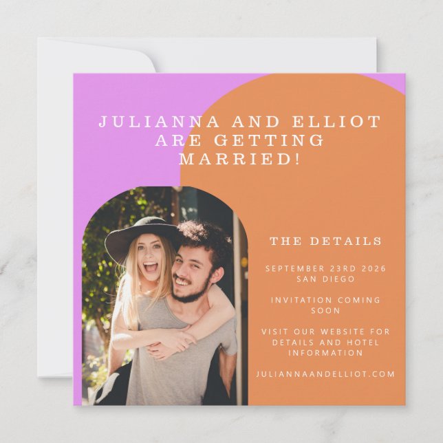 Save The Date Unique Bold Fun Rose Orange Retro Mariage photo (Devant)
