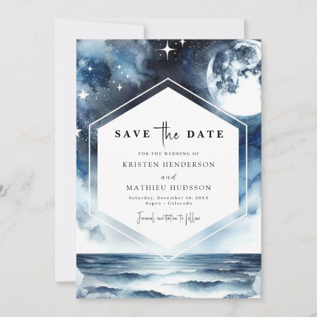 Save The Date Unique Mariage chic à la lumière de la Lune (Devant)