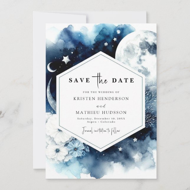Save The Date Unique Mariage chic à la lumière de la Lune (Devant)