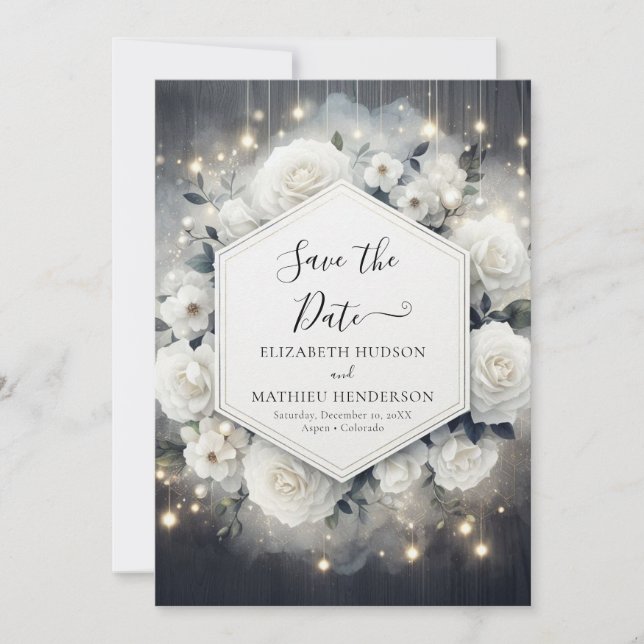 Save The Date Unique Mariage de roses blanches imprimables (Devant)