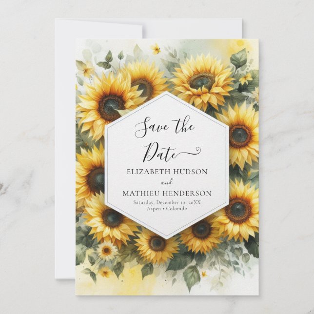 Save The Date Unique Mariage de tournesol botanique (Devant)