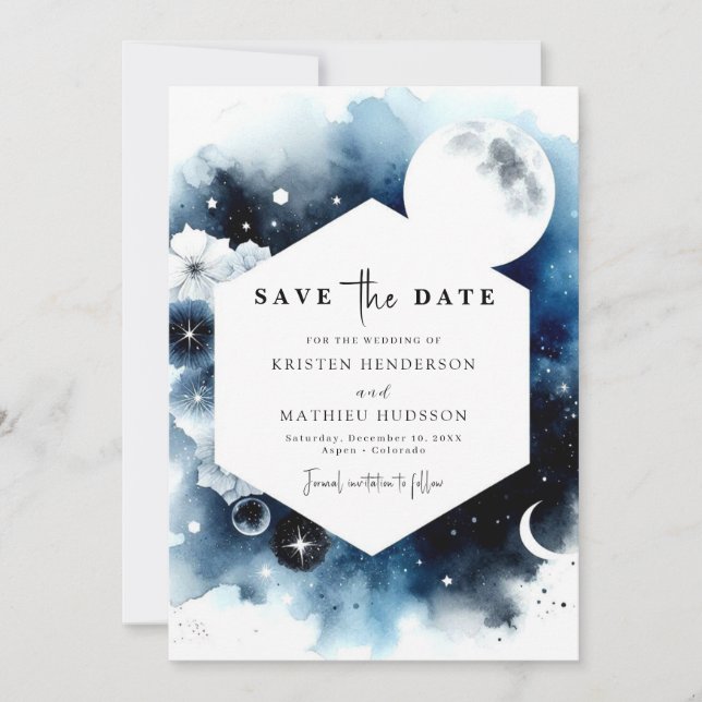 Save The Date Unique Mariage floral clair de lune (Devant)