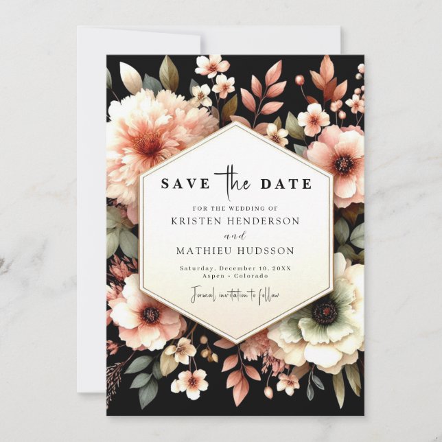 Save The Date Unique Mariage floral rose (Devant)