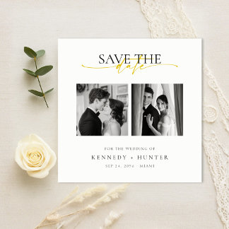 Save The Date Unique Modern Elegant Gold Script Photo Wedding