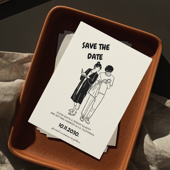 Save The Date Unique Whimsical Quirky Main tiré Couple Mariage (Hand Drawn Save the Date Unique Quirky Funny Effortless Cool Aesthetic Black and White )