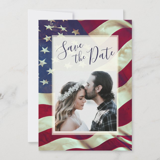 Save The Date USA Drapeau Patriotique Christian Bible Photo Mari (Devant)