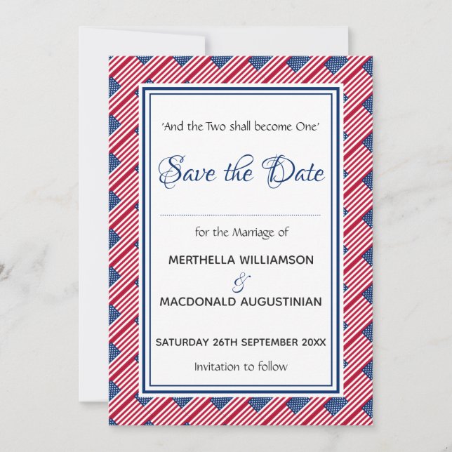 Save The Date USA FLAG Customisé Écriture Élégante Américaine (Devant)