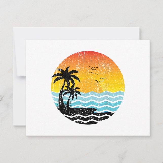 Save The Date Vacances d'été Palmiers Rétro Coucher de soleil Tr (Devant)