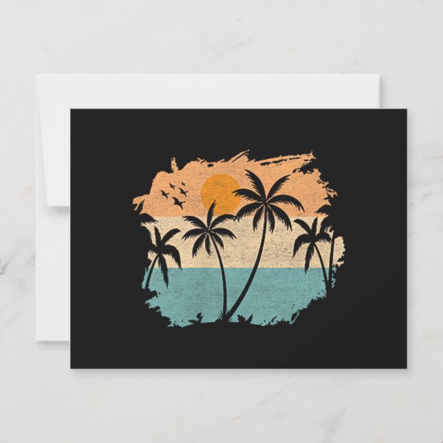 Save The Date Vacances d'été Rétro Soleil Couchant Plage Palmier (Devant)