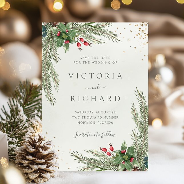 Save The Date Vacances d'hiver Botanical Greenery Mariage (Créateur téléchargé)