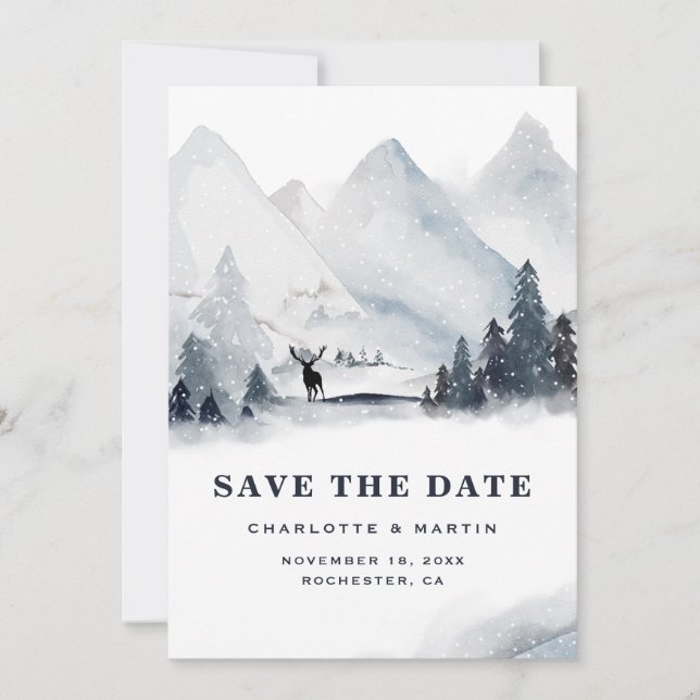 Save The Date Vacances d'hiver Mountain Buck Mariage (Devant)