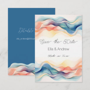 Save The Date Vague de couleur abstraite moderne bleue de mariag