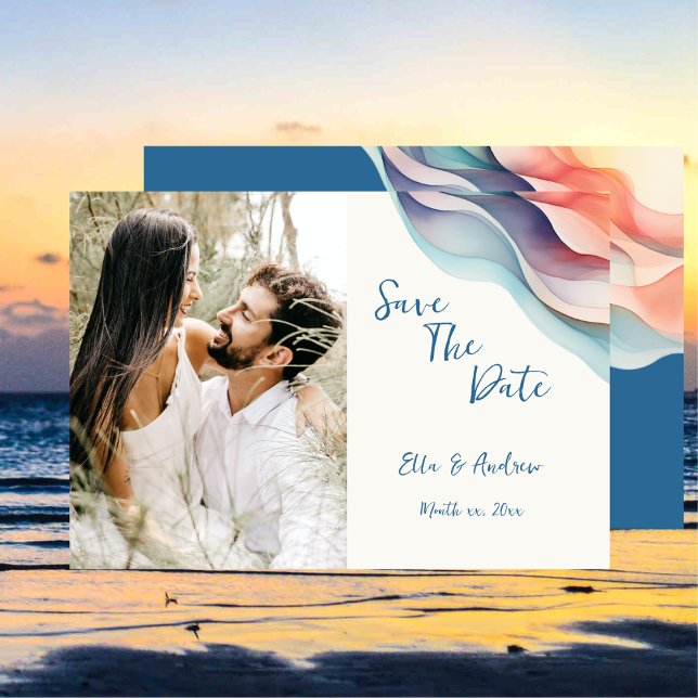 Save The Date Vague de couleur abstraite moderne, Photo (Modern Abstract Color Wave Photo Wedding Save The Date Card)