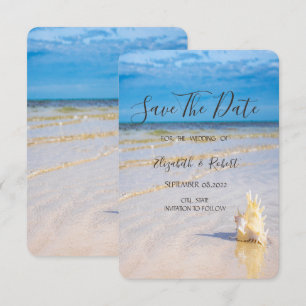 Save The Date Vagues de Plage Coquillages Économisez la Date
