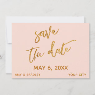 Save The Date Vagues dorées modernes et rose poudré écriture man