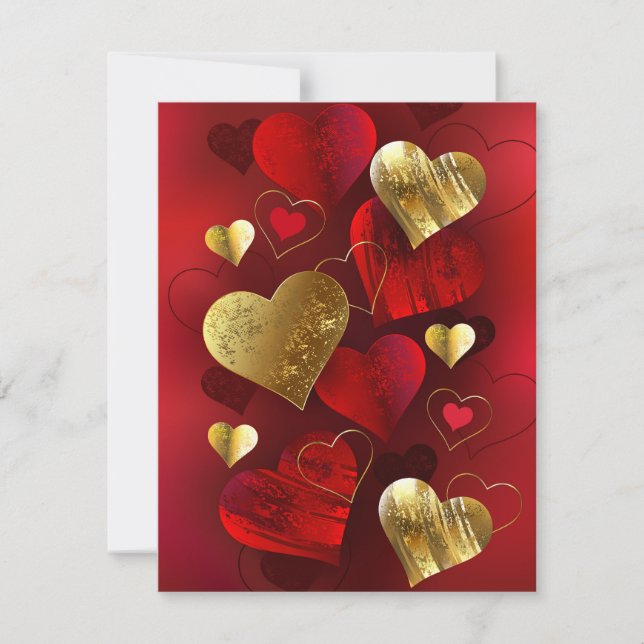Save The Date Valentines dorées et rouges (Devant)