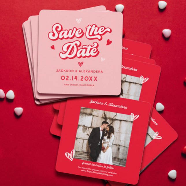Save The Date Valentines rouges et roses Mariage Photo (Créateur téléchargé)