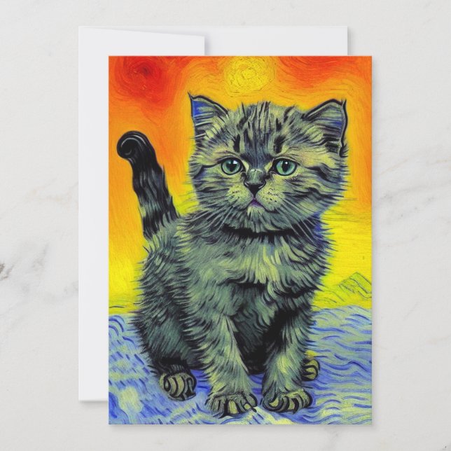 Save The Date Van Gogh Style Chat Sunset Beach (Devant)